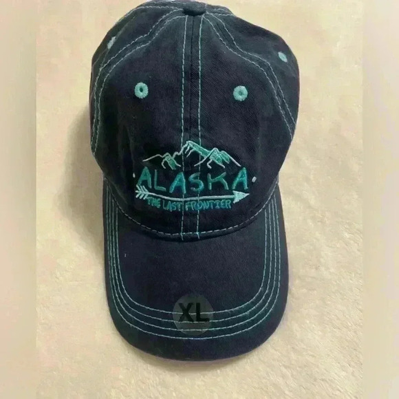 Navy & teal embroidered Alaska Last Frontier baseball cap adjustable belt Unisex - Picture 1 of 7